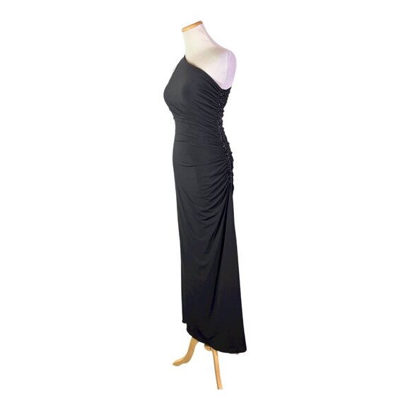 Caché Size 4 Black Formal Dress One-Shoulder Beaded Ruched - Picture 1 of 12